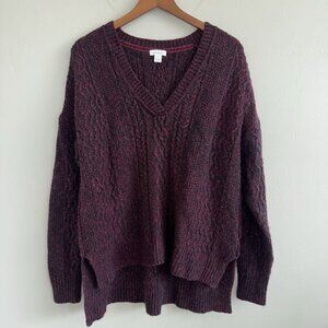 Sundance Cable Knit Pullover Sweater Women’s L Red Black V Neck High Low Hem